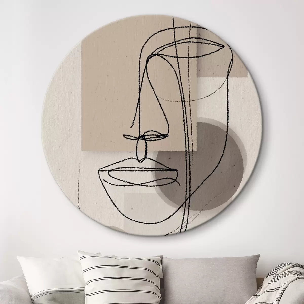 Okrúhle obrazy Portrét na línii nad béžovými geometrickými tvarmi r45886
