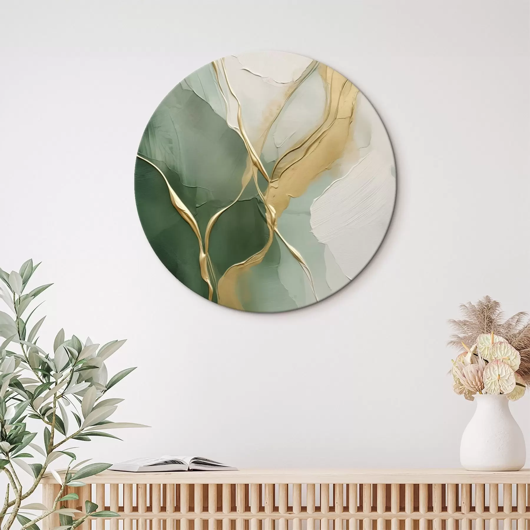 Obraz Smaragdovo-krémová abstrakcia so žltými potôčikmi r45887