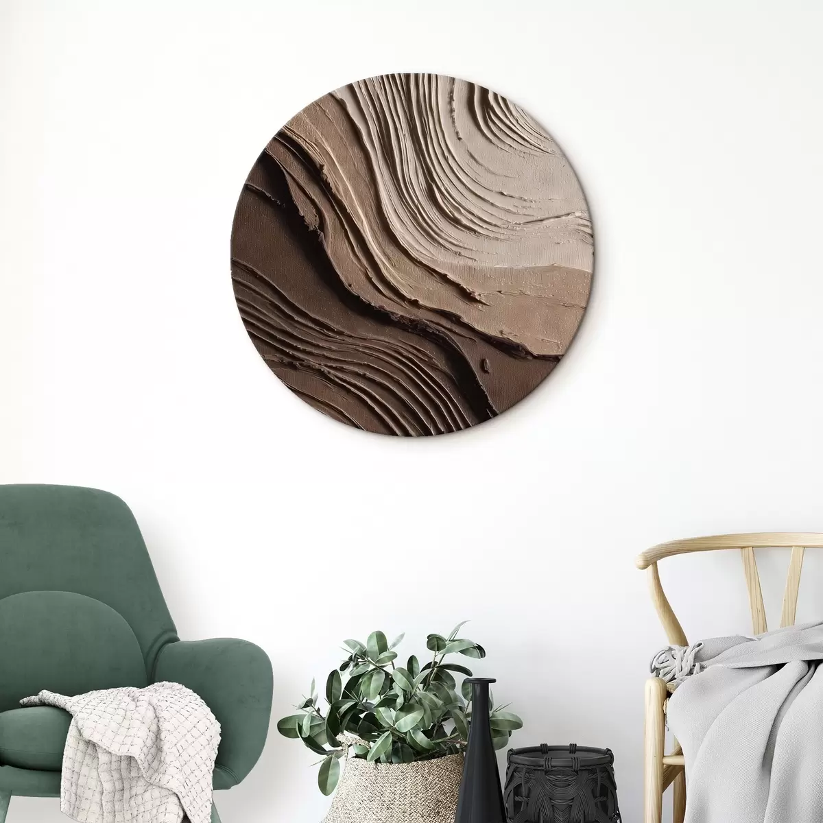 Okrúhle obrazy Reliefné čokoládovo-béžové vrstvy, textúrovaná pasta r45894 Okrúhle obrazy Reliefné čokoládovo-béžové vrstvy, textúrovaná pasta r45894