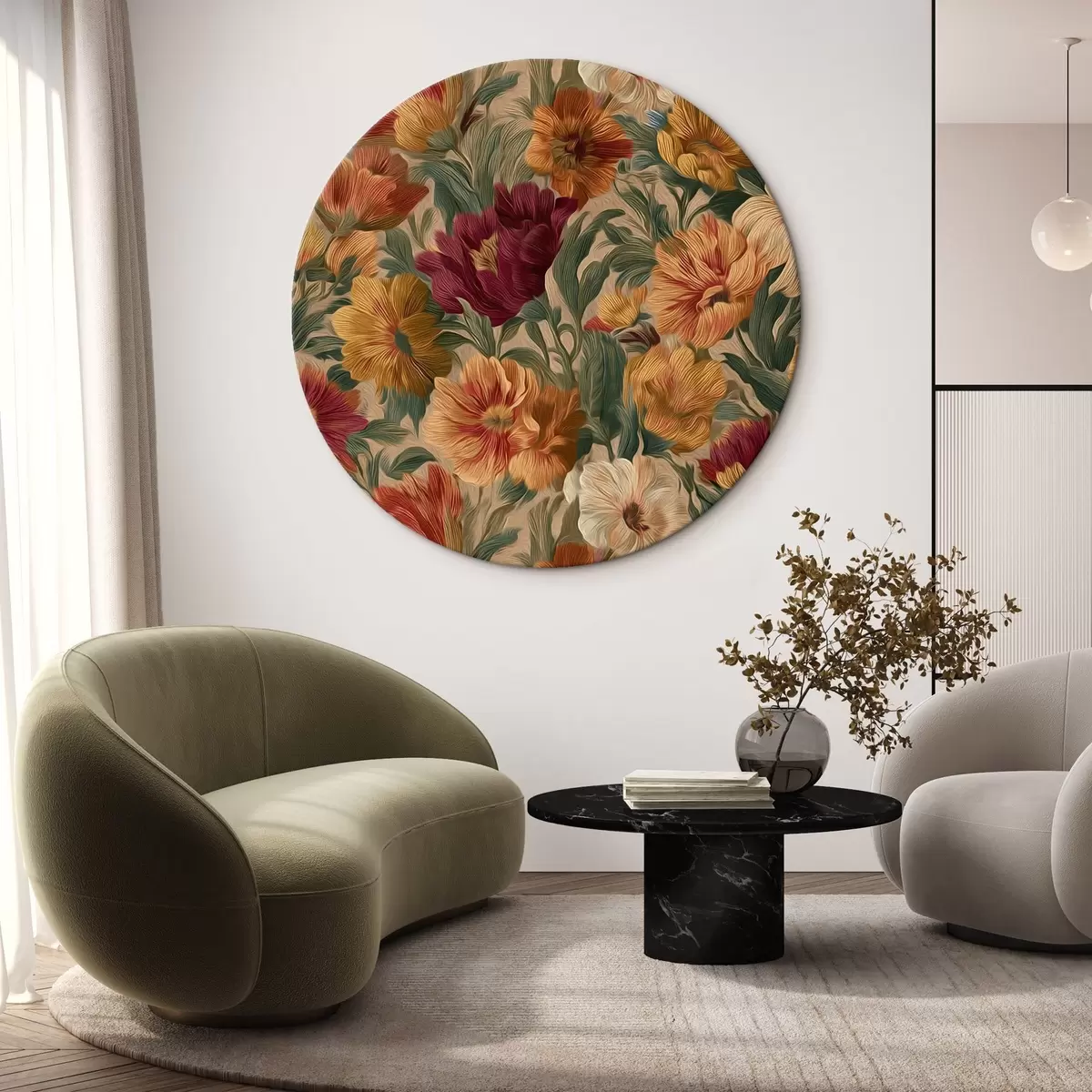 Okrúhle obrazy Vintage kvetinový vzor v teplých farbách r45896