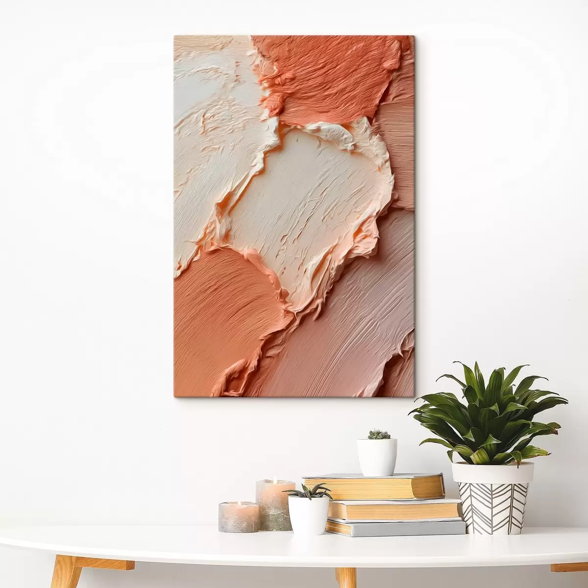 Obraz Krémovo-broskyňové textúrované ťahy, bohatá impasto technika s45869