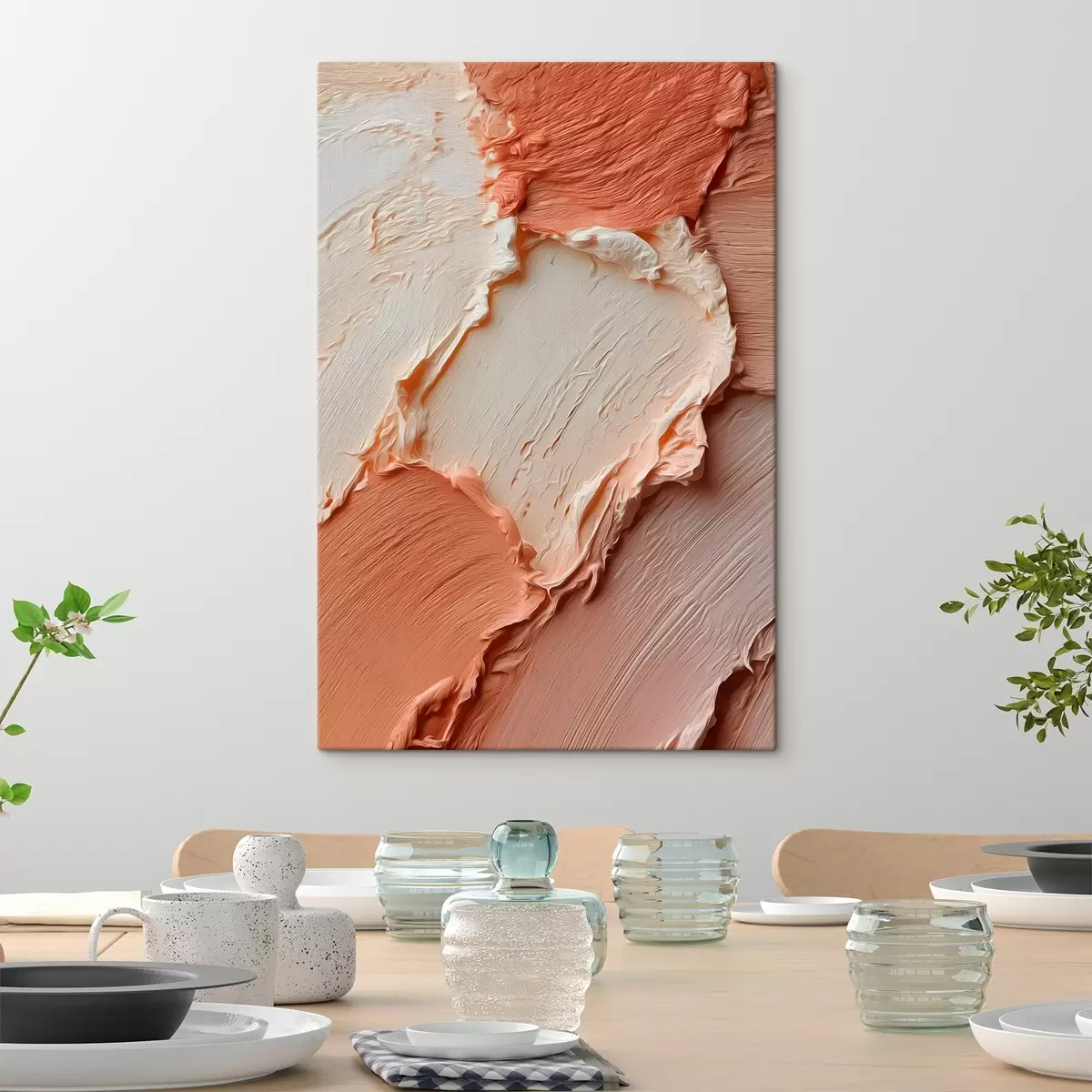 Obraz Krémovo-broskyňové textúrované ťahy, bohatá impasto technika s45869