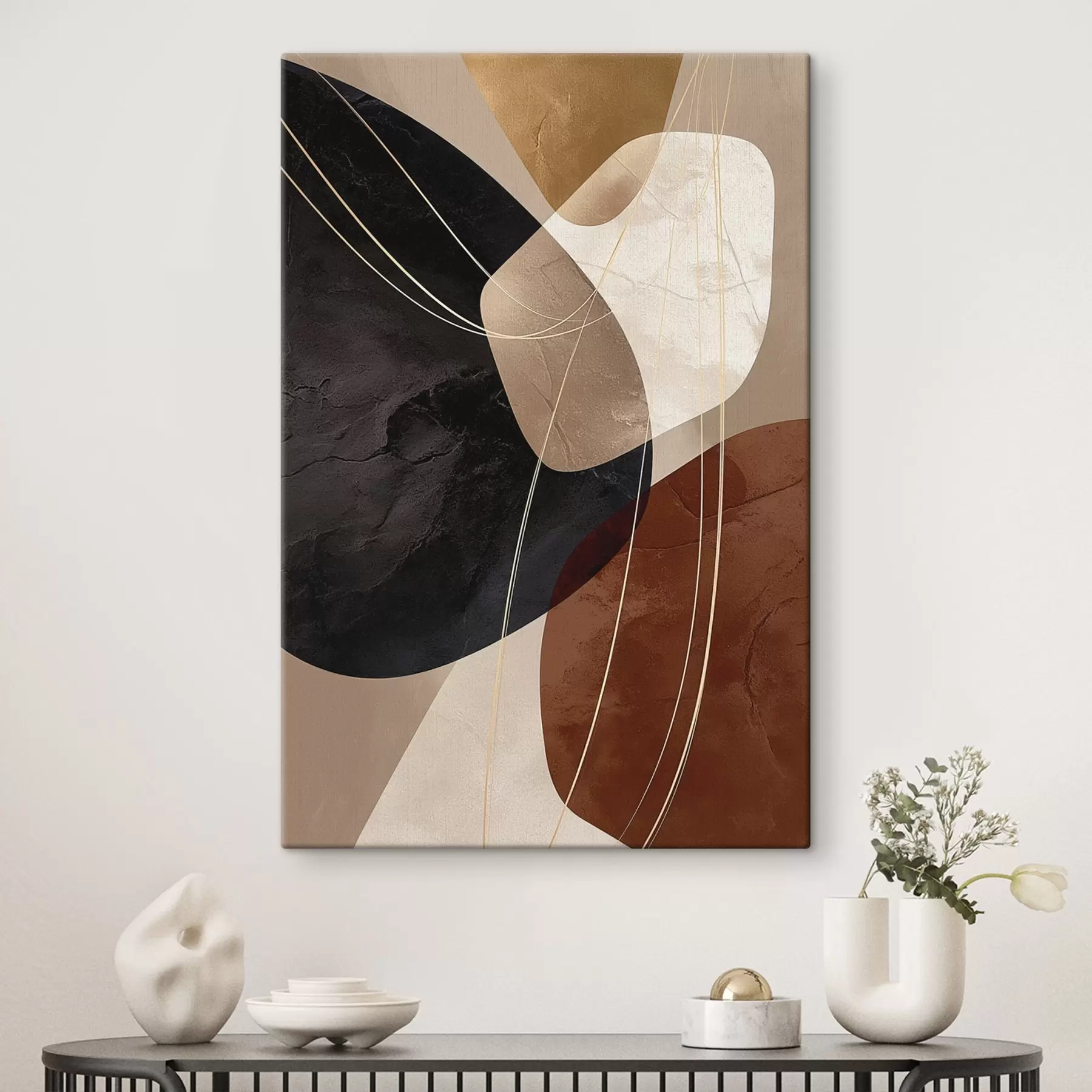 Obraz Geometrické tvary v teplej farebnej palete, jemné línie s45879