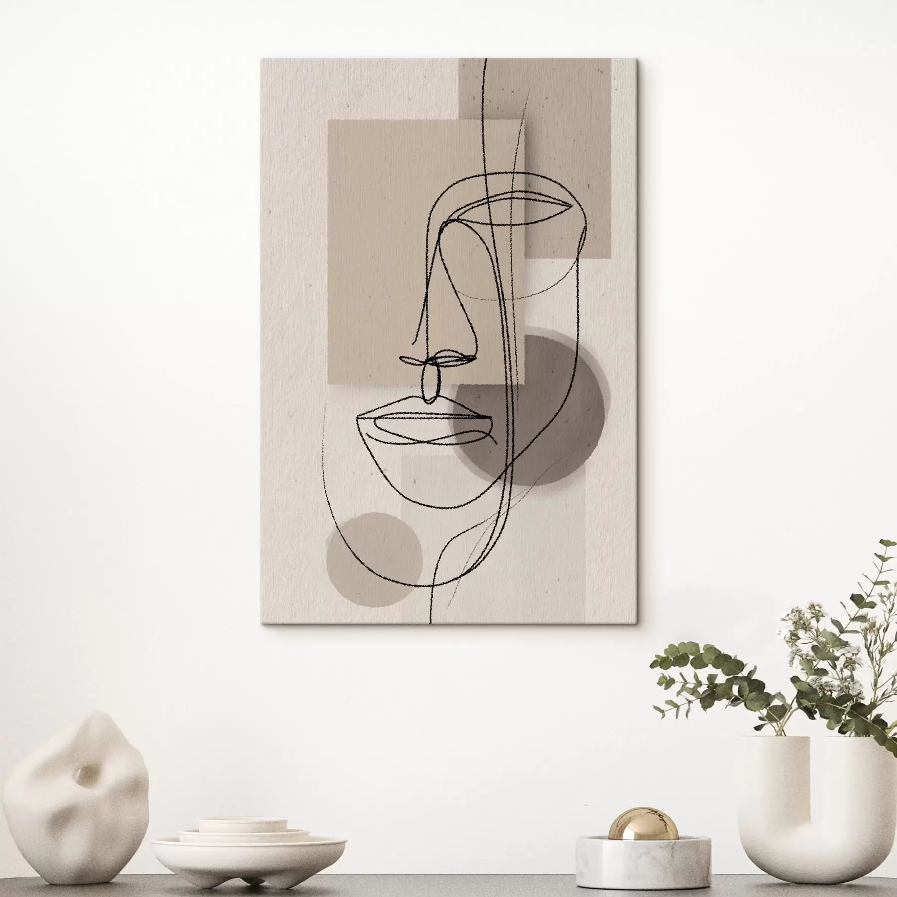 Obraz Portrét na línii nad béžovými geometrickými tvarmi s45886