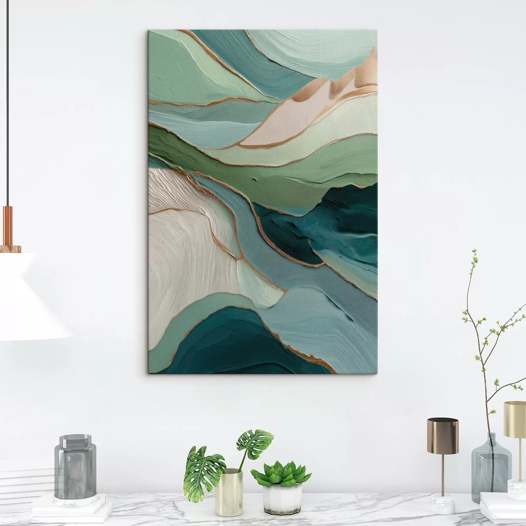 Obraz Vrstvená zelená abstrakcia so žltými čiarami a hĺbkou s45902