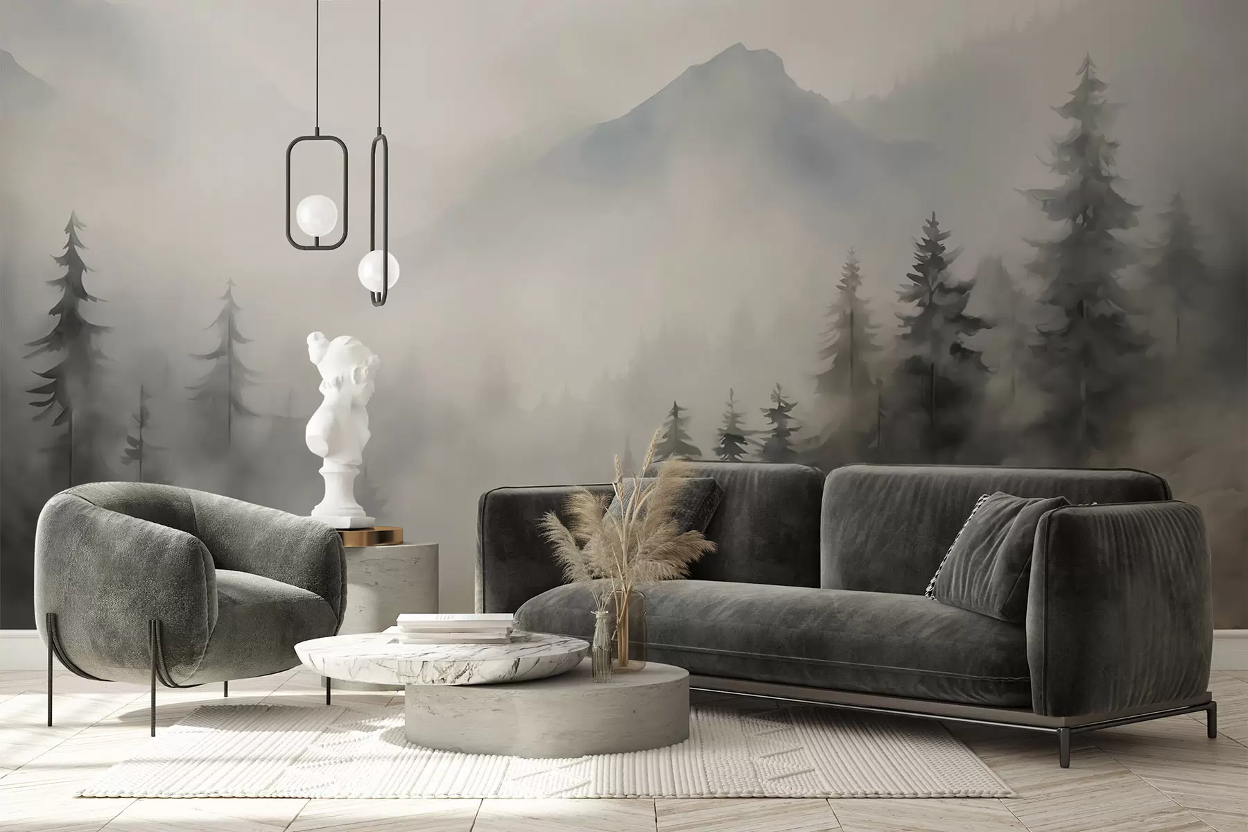 Fototapety Les v hmle na pozadí hôr w04493