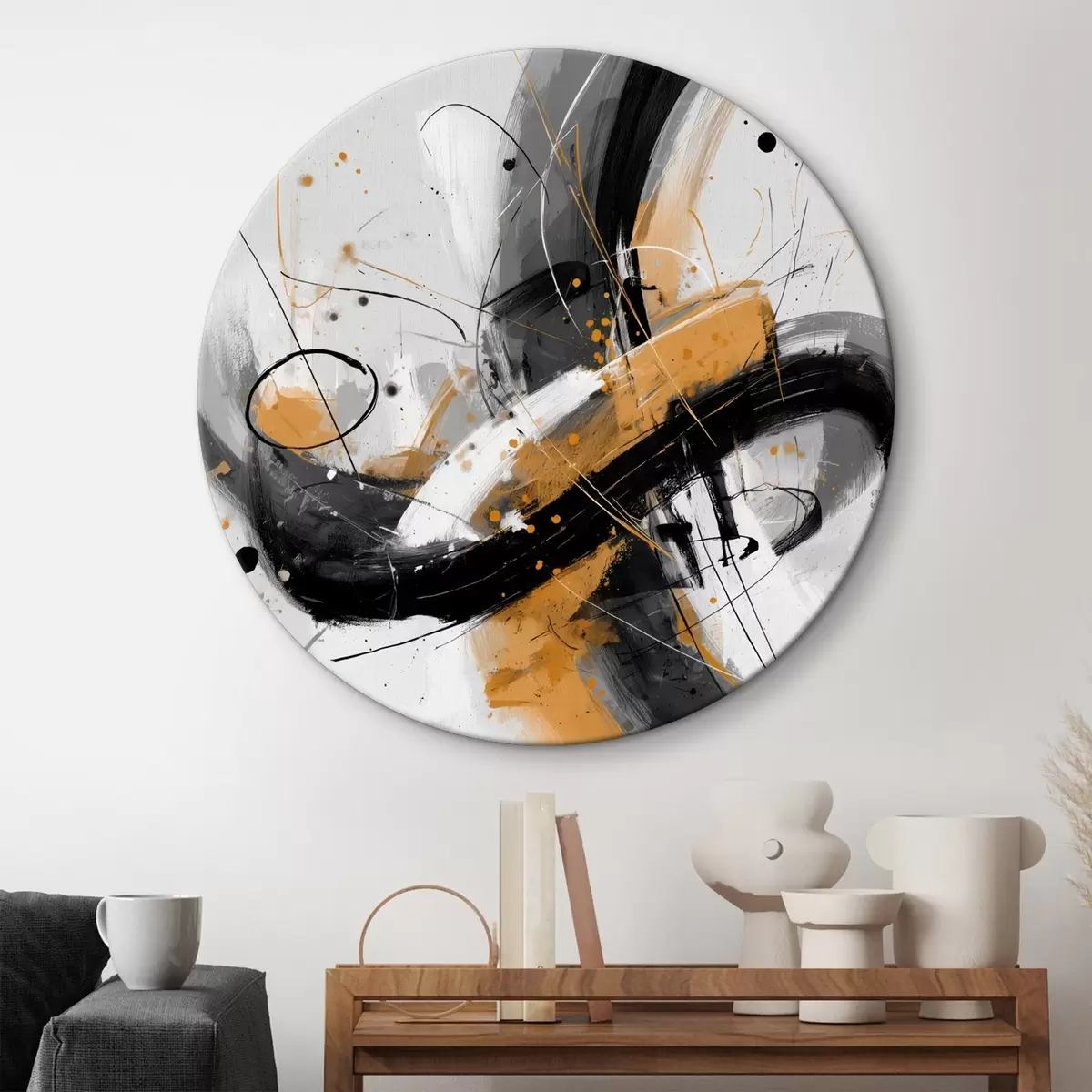 Okrúhle obrazy Grafická ozvena v štýle modernej abstrakcie r45848