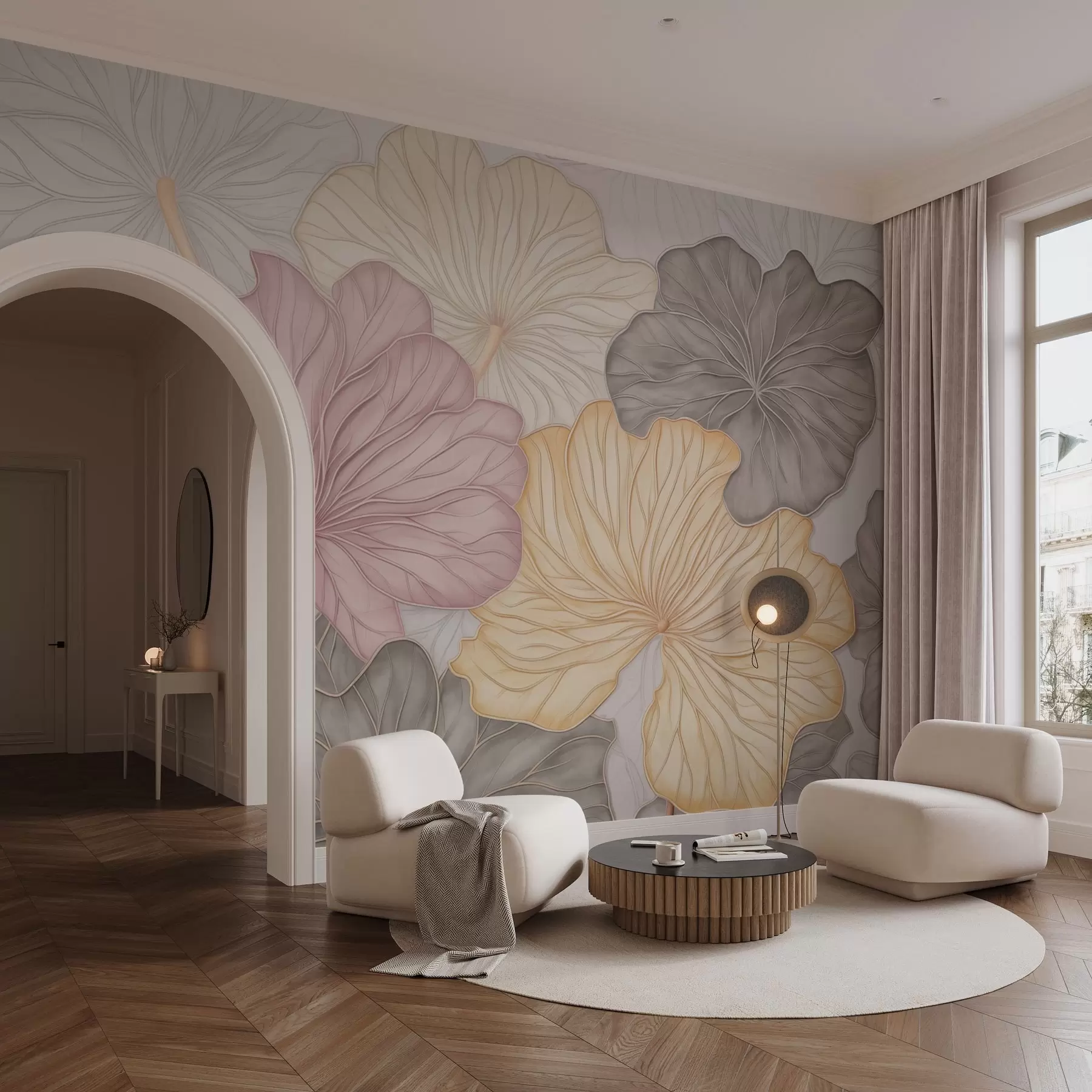 Fototapety Veľké pastelové listy s jemným žilkovaním w04612