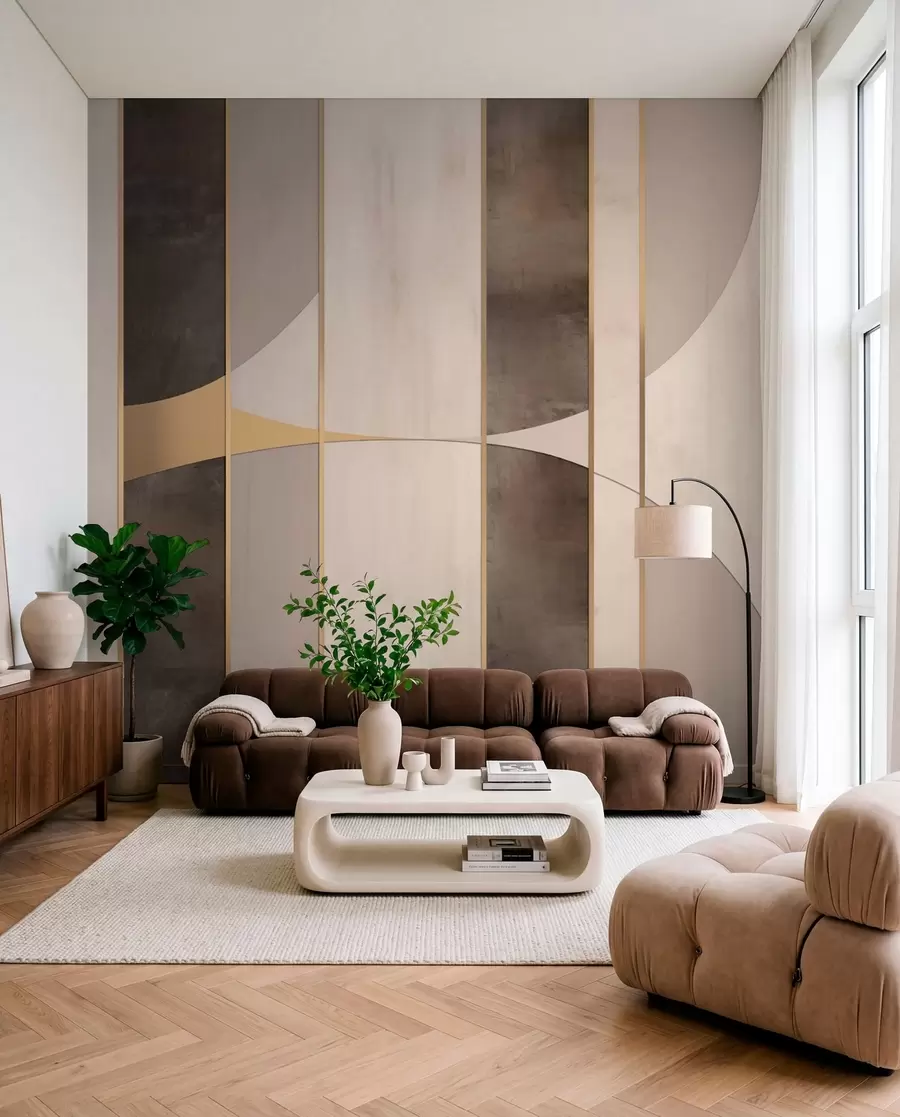 Fototapety Geometrické panely s oblúkmi a šampanskými akcentmi w04616