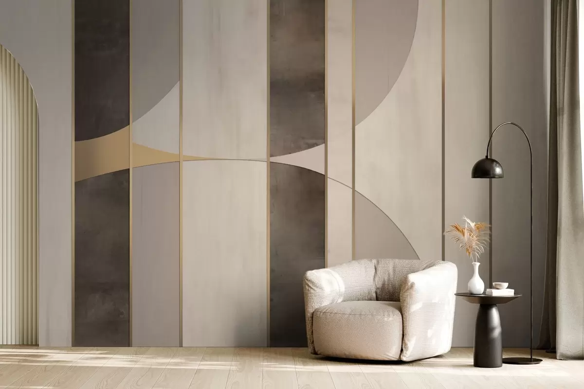 Fototapety Geometrické panely s oblúkmi a šampanskými akcentmi w04616