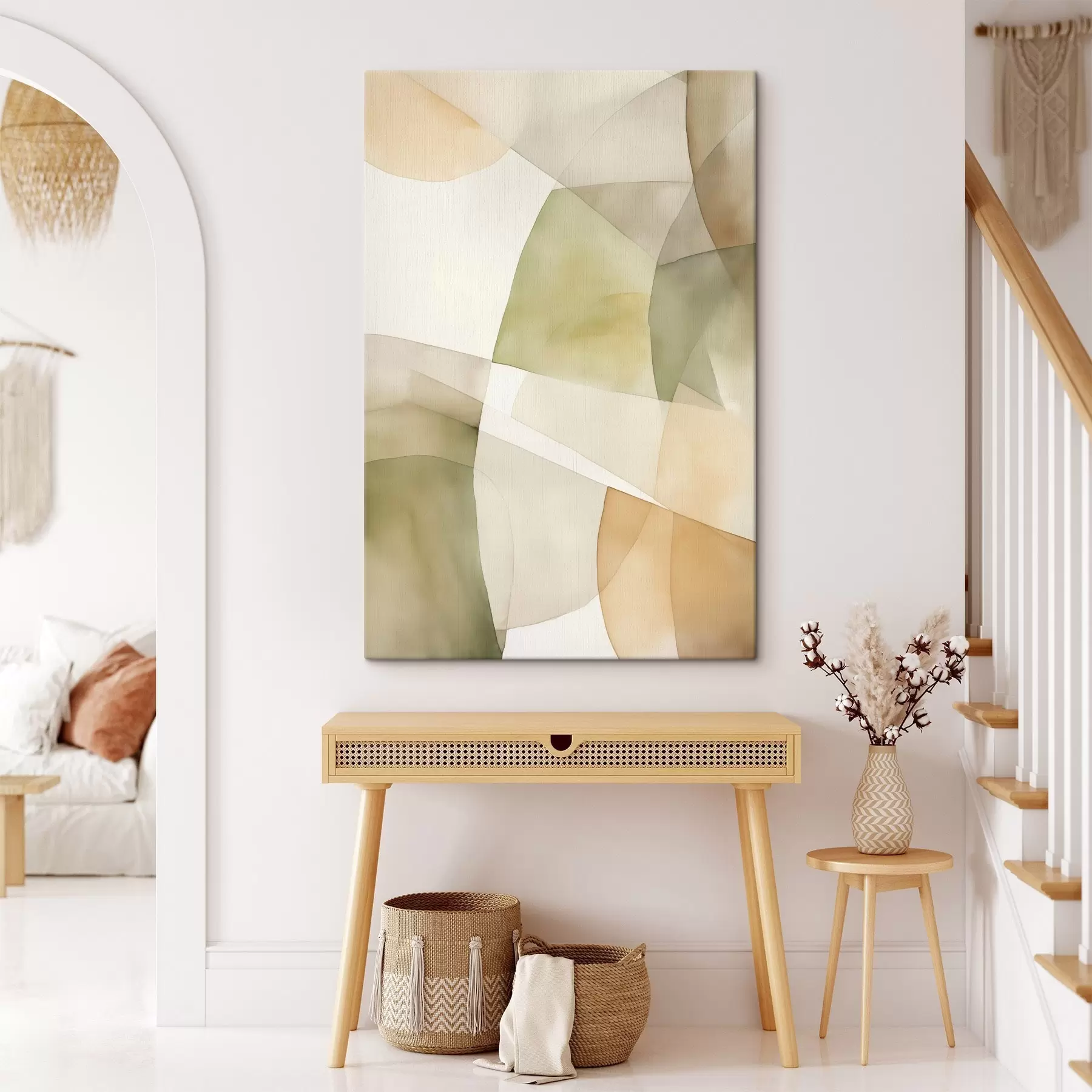 Obraz Abstraktné akvarelové geometrické tvary v odtieňoch zelenej, hnedej a béžovej farby s45928