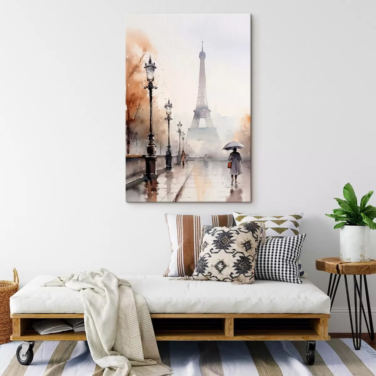 Obraz Daždivý deň v Paríži s Eiffelovou vežou v pozadí a retro pouličnými lampami s45930