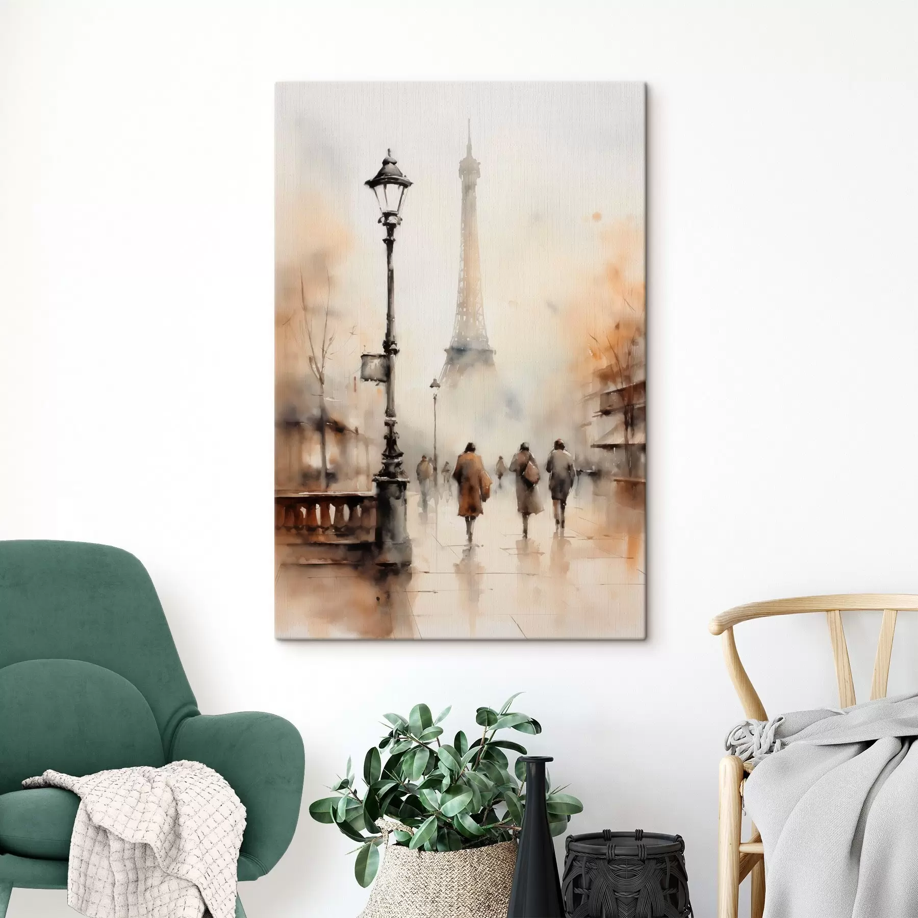 Obraz Daždivý jesenný deň v Paríži s Eiffelovou vežou v pozadí a historickými pouličnými lampami s45931