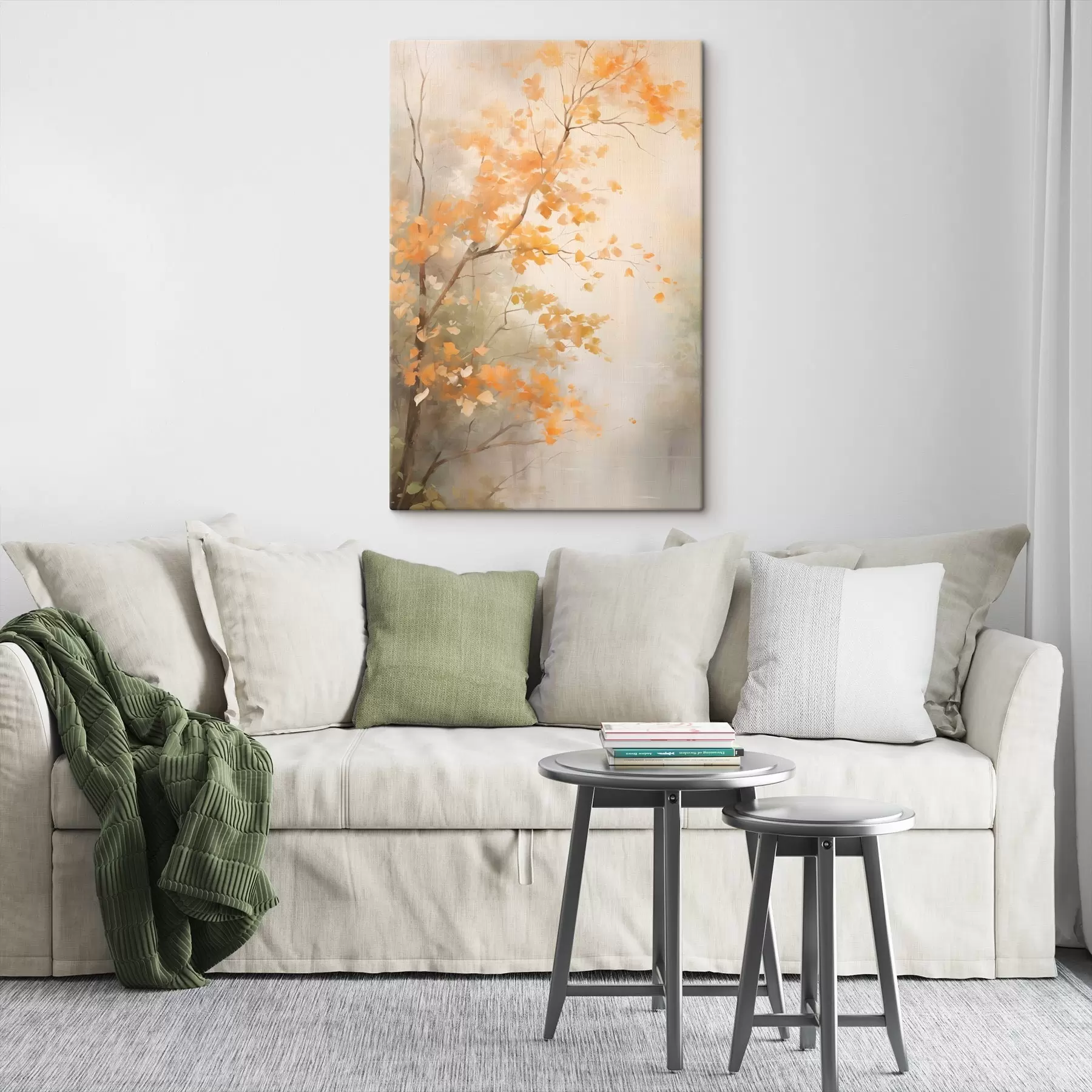 Obraz Jesenné konáre stromov s oranžovými listami v lese s mäkkým svetlom s45940