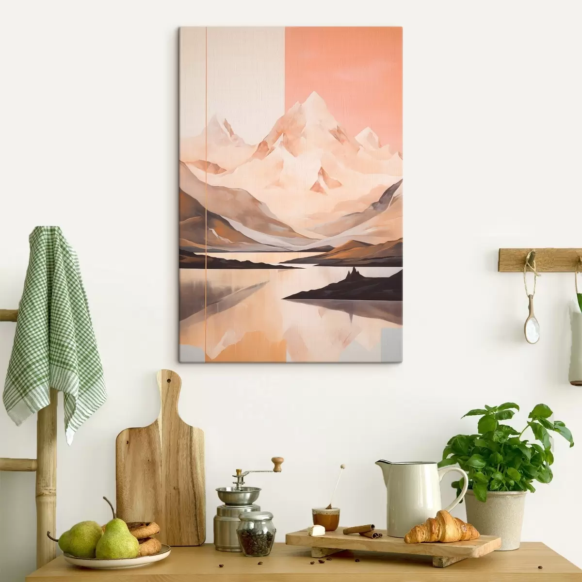 Obraz Abstraktná krajina s horami a jazerom, pastelové farby, minimalistický štýl s45949