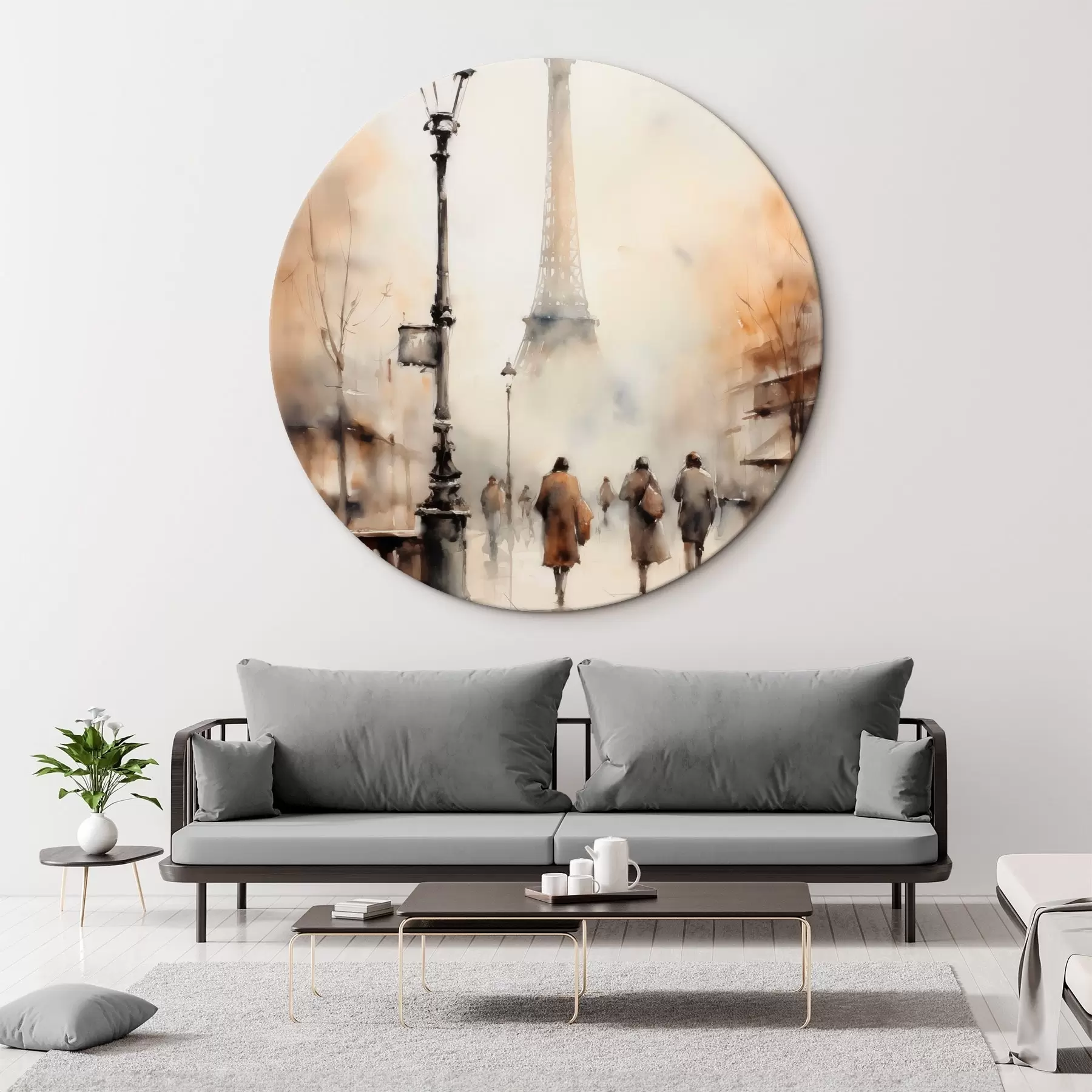 Obraz Daždivý jesenný deň v Paríži s Eiffelovou vežou v pozadí a historickými pouličnými lampami r45931