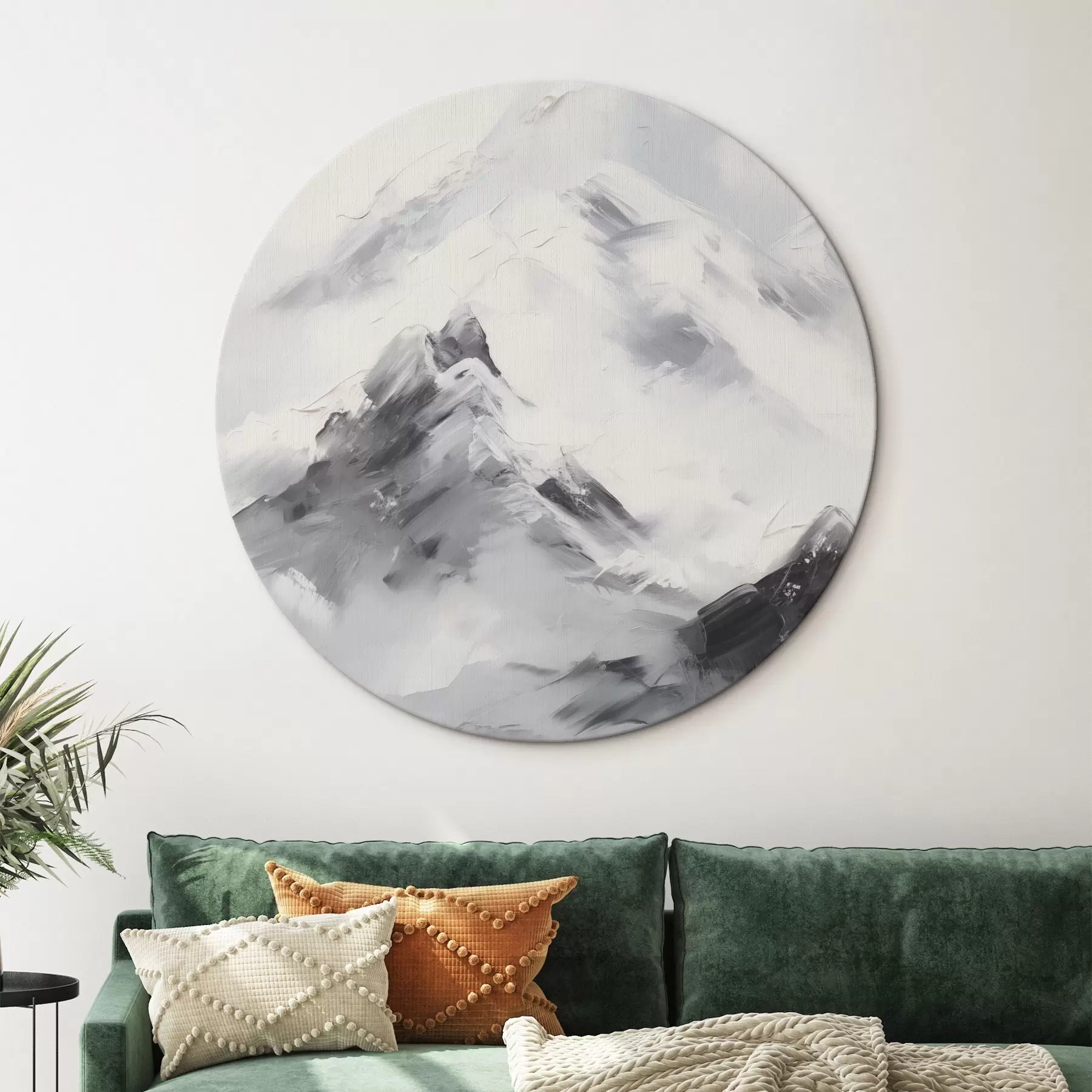 Obraz Zasnežené horské vrcholy so sivými tieňmi, sivá obloha, ťahy štetcom, textúrované, minimalistické r45933