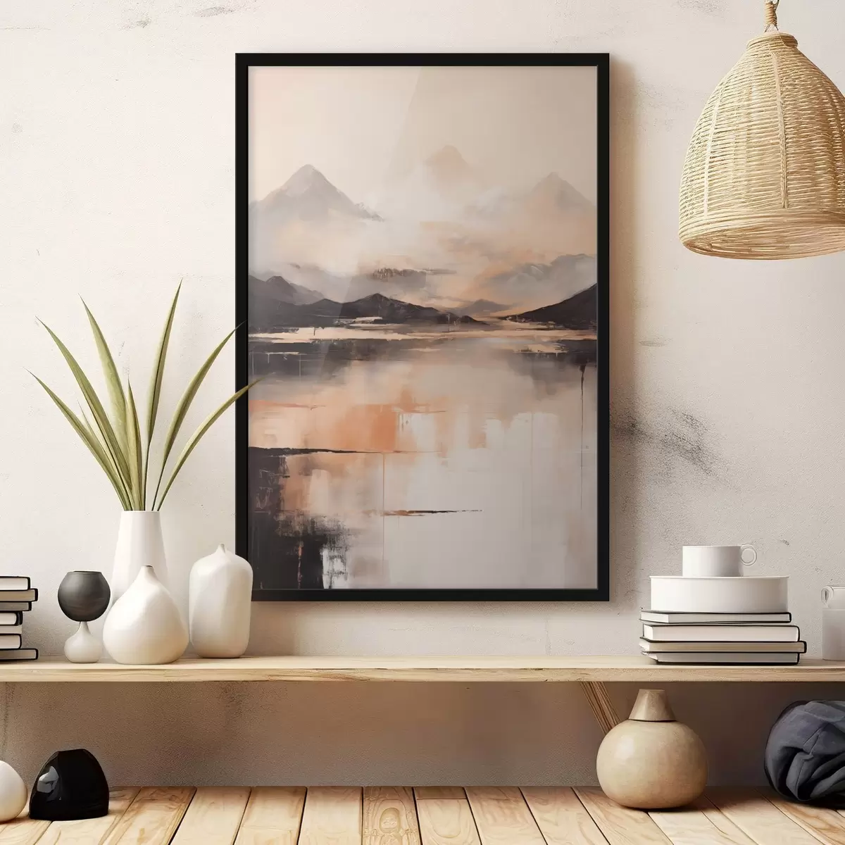 Plagáty Krajinársky textúrovaný obraz imitujúci hory a jazero f45950