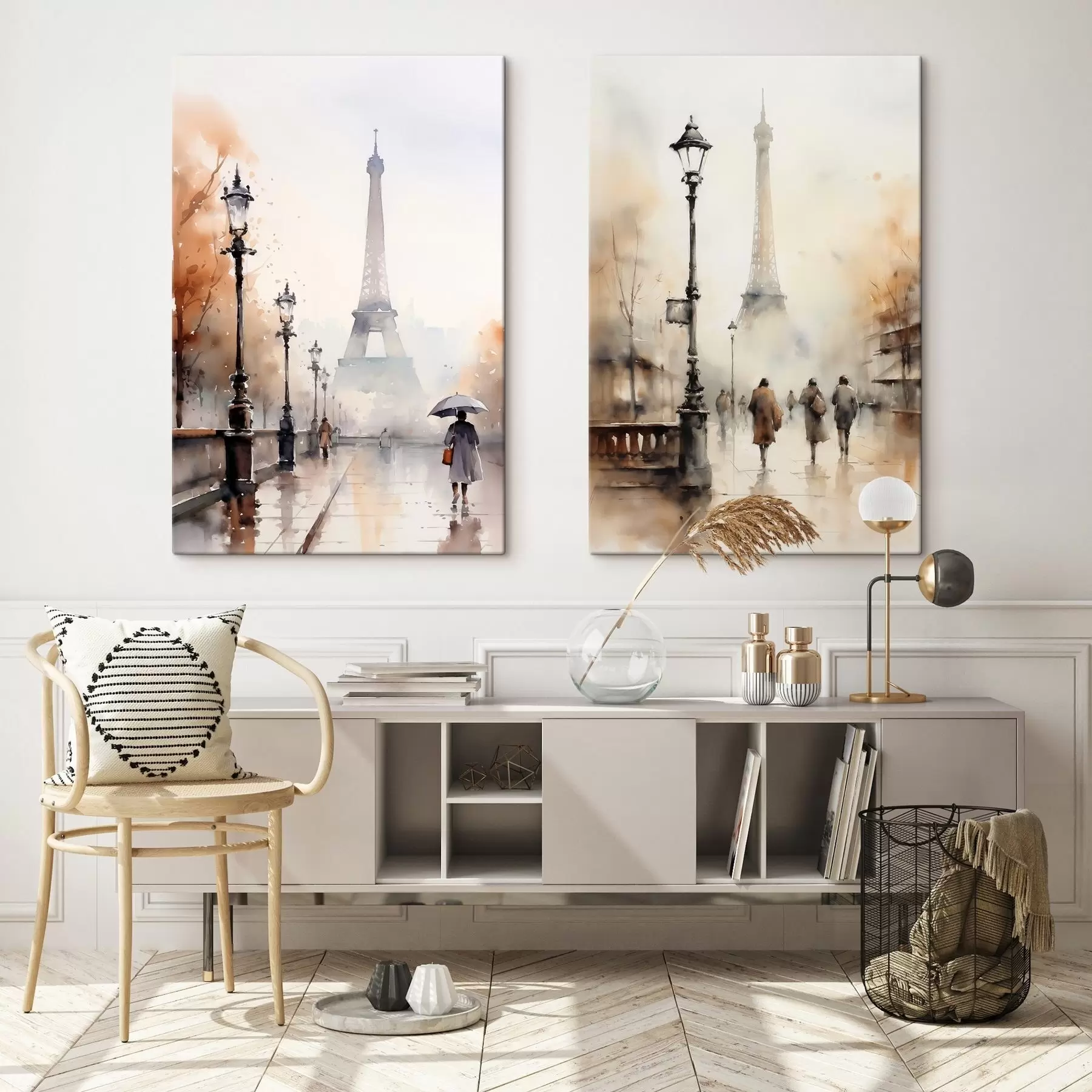 Obraz Daždivý jesenný deň v Paríži s Eiffelovou vežou v pozadí a historickými pouličnými lampami m00821
