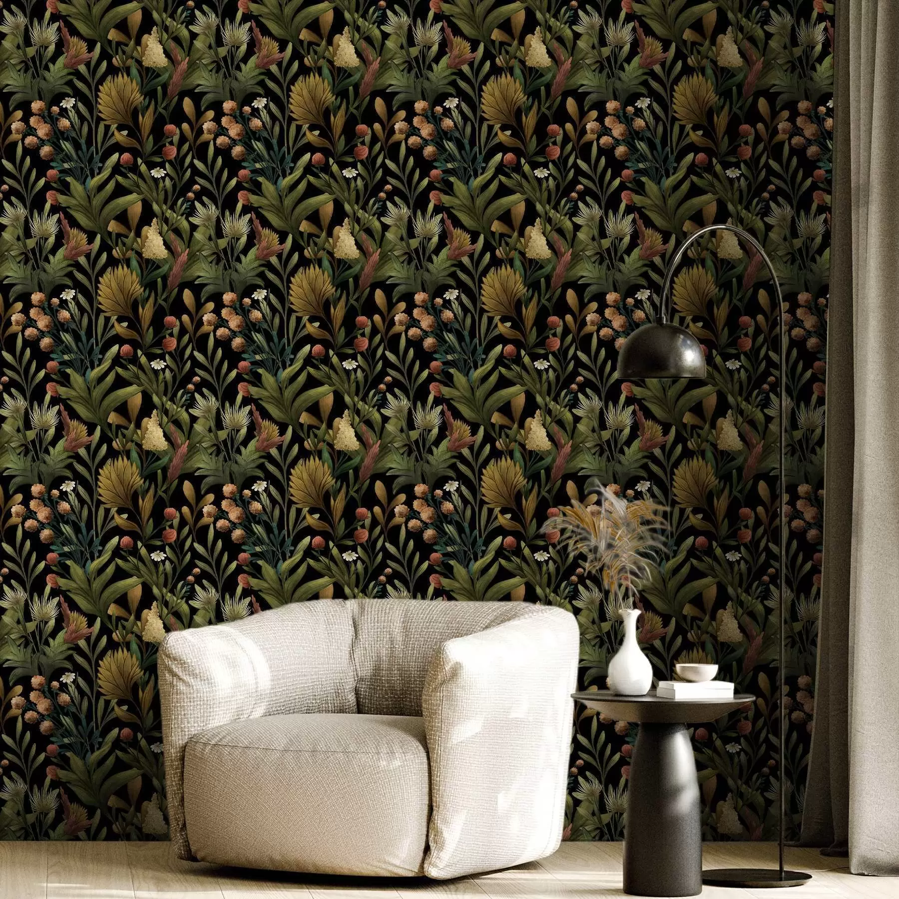 Fototapety Botanická záhrada na čiernom pozadí, teplá jesenná paleta a00619