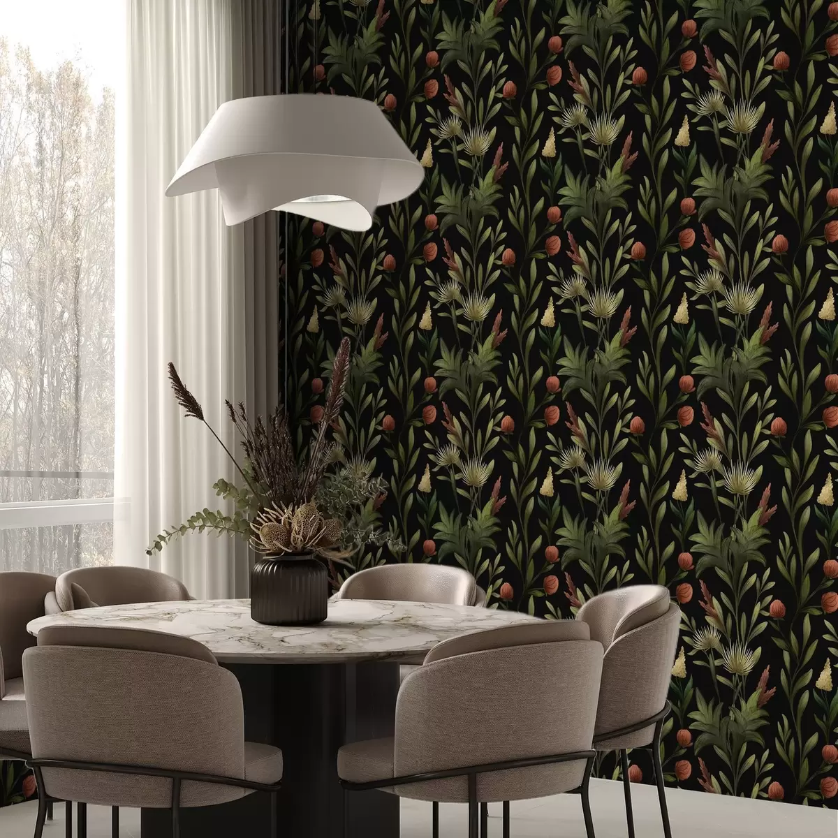 Tapety Vysoká tráva a kvety na čiernom, detailný potlač a00620 Tapety Vysoká tráva a kvety na čiernom, detailný potlač a00620