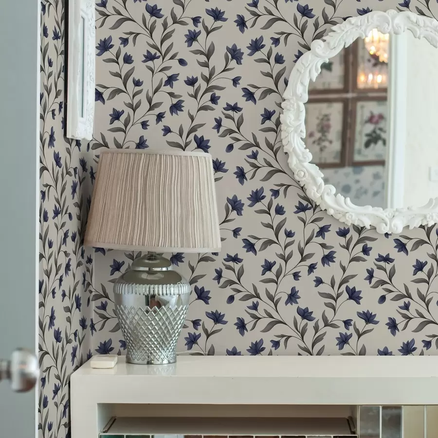 Fototapety Modré zvončeky a sivá zeleň na svetlom pozadí a00622v1