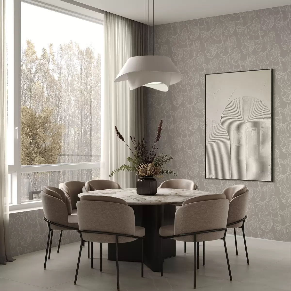 Tapety Krémové obrysy kvetov na teplom sivohnedom pozadí a00625v2 Tapety Krémové obrysy kvetov na teplom sivohnedom pozadí a00625v2