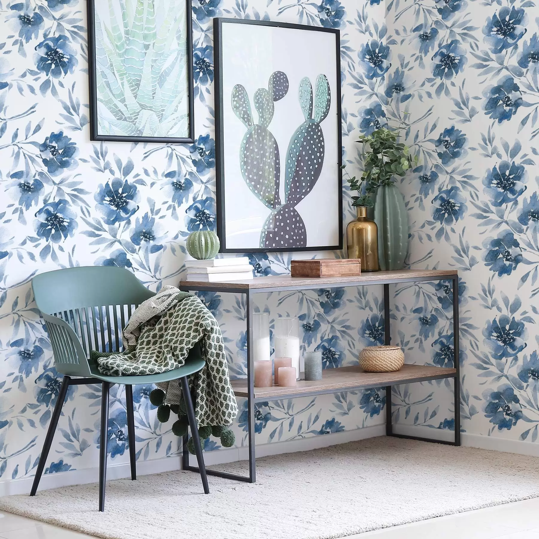 Fototapety Akvarelové indigo pivonky na bielom pozadí a00641