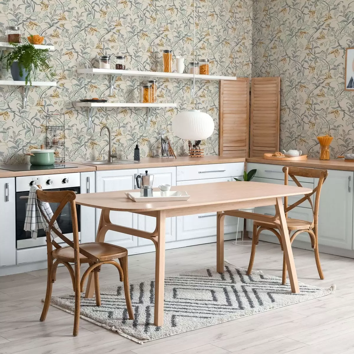 Tapety Vintage kvety s modrými listami na smotanovom pozadí a00717