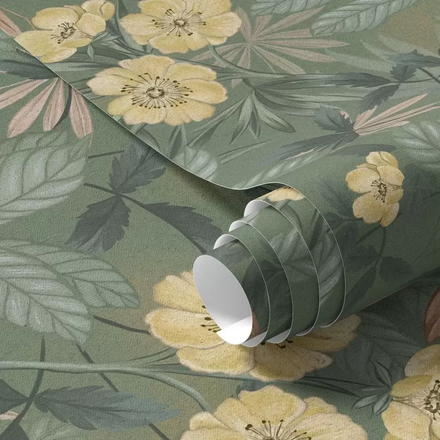 Fototapety Žlté kvety uprostred zelenej listovej textúry a00718