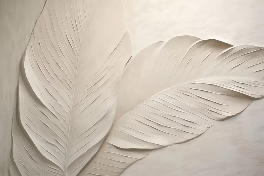 Fototapety Reliéfne béžové listy s jemnými tieňmi w04614