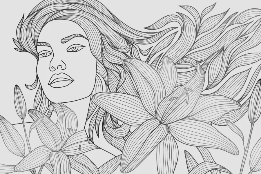 Fototapety Portrét dievčaťa v ľaliových kvetoch w04689