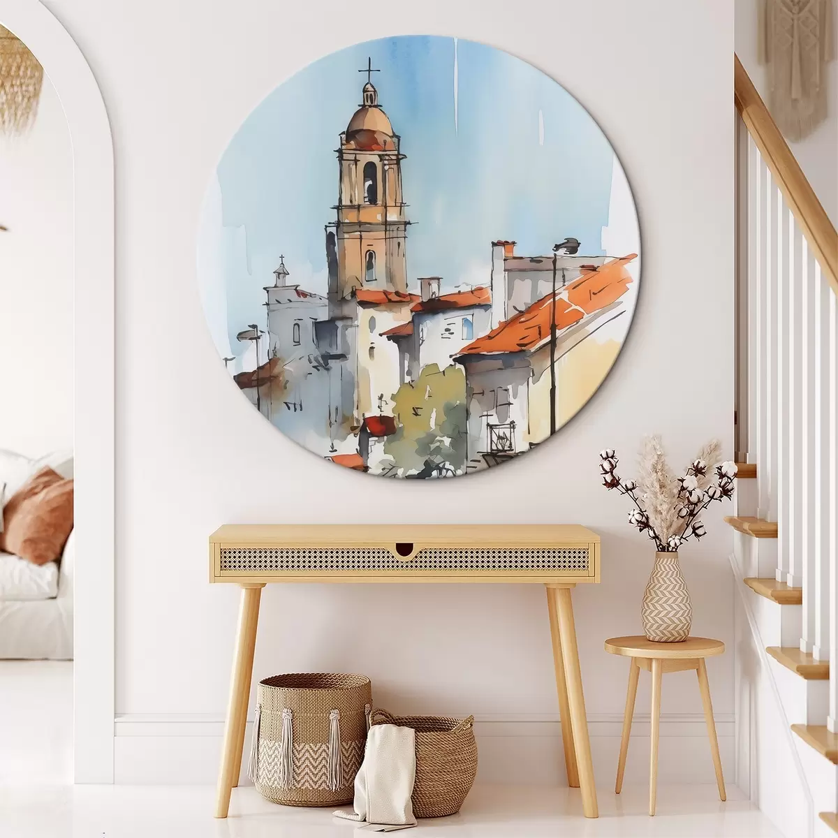 Okrúhle obrazy Imitácia akvarelu mestského panorámatu r46120 Okrúhle obrazy Imitácia akvarelu mestského panorámatu r46120