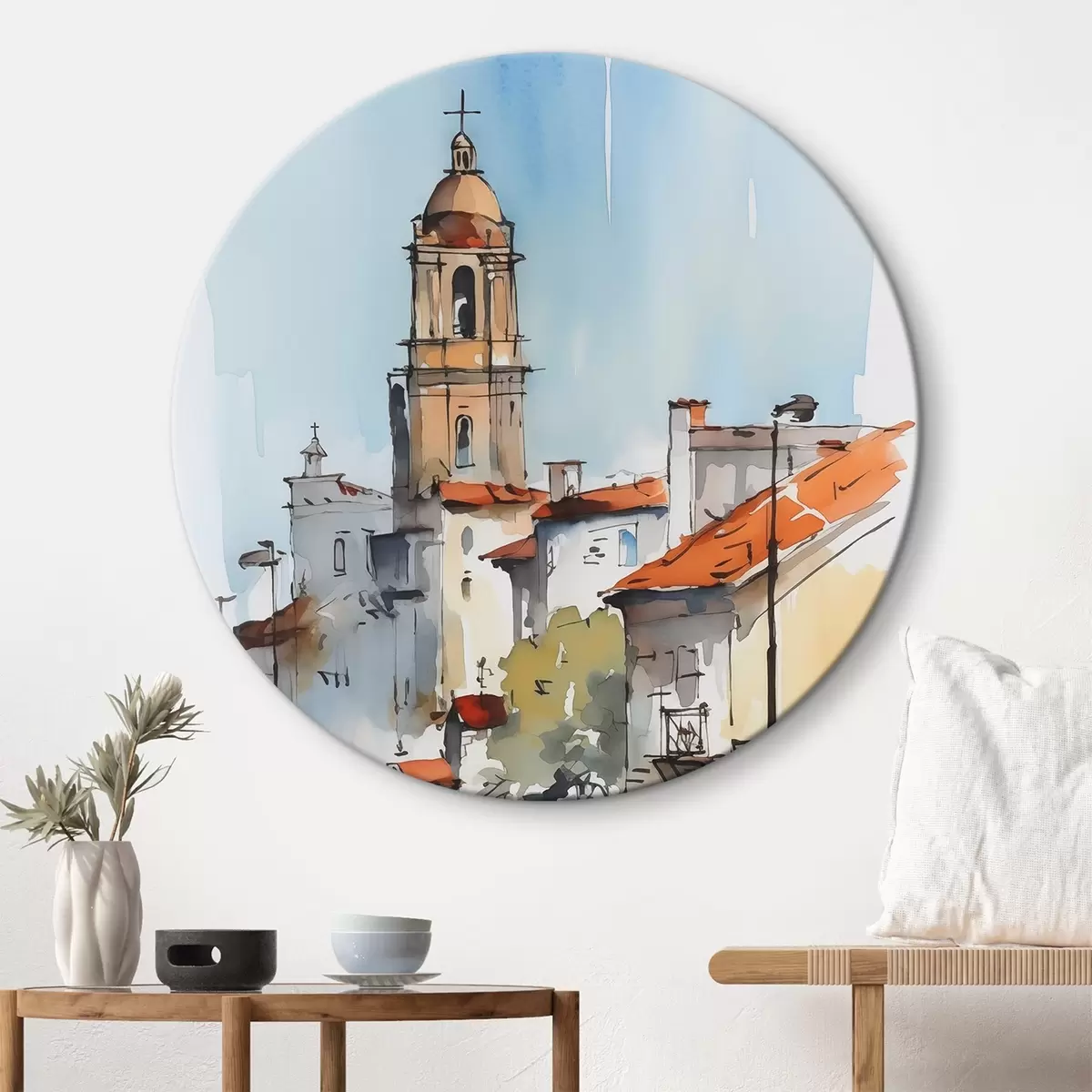 Okrúhle obrazy Imitácia akvarelu mestského panorámatu r46120