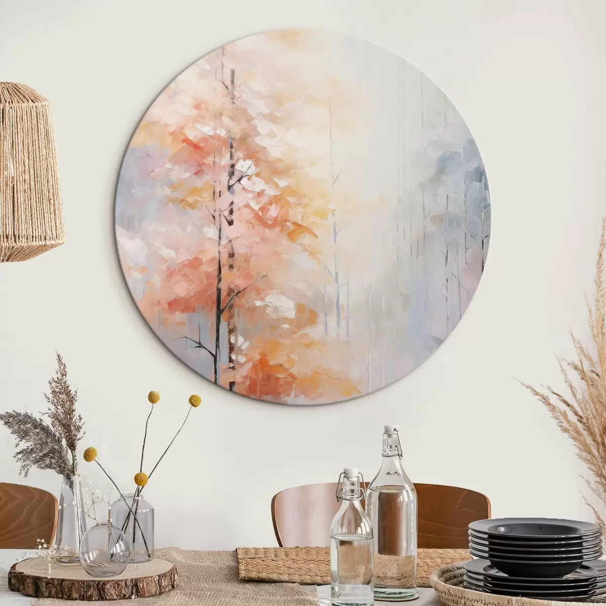 Okrúhle obrazy Jesenný les imitácia maľby r46122