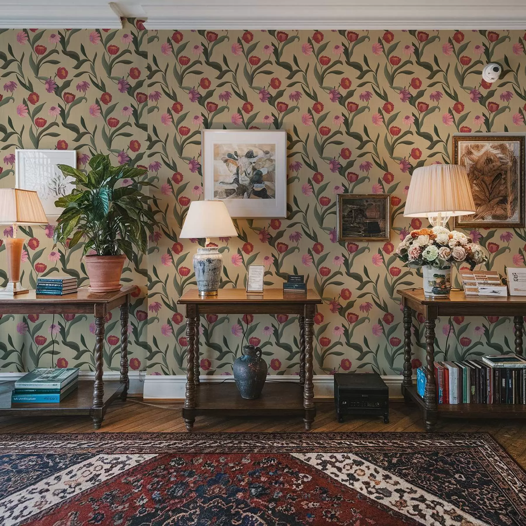 Fototapety Ružovo-červené kvety na béžovom pozadí, ručne kreslená textúra a00631