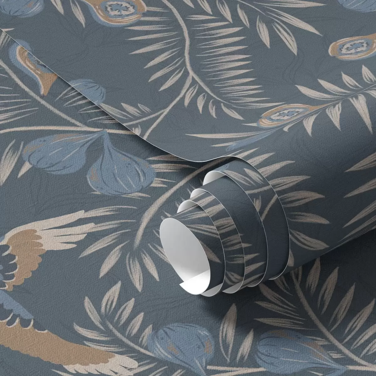 Tapety Vták medzi modrými plodmi a palmovými listami, indigo a00726