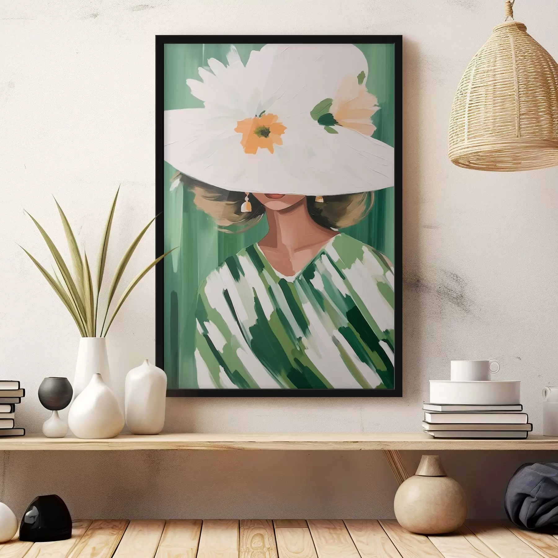 Fototapety Žena s klobúkom a kvetmi f46240