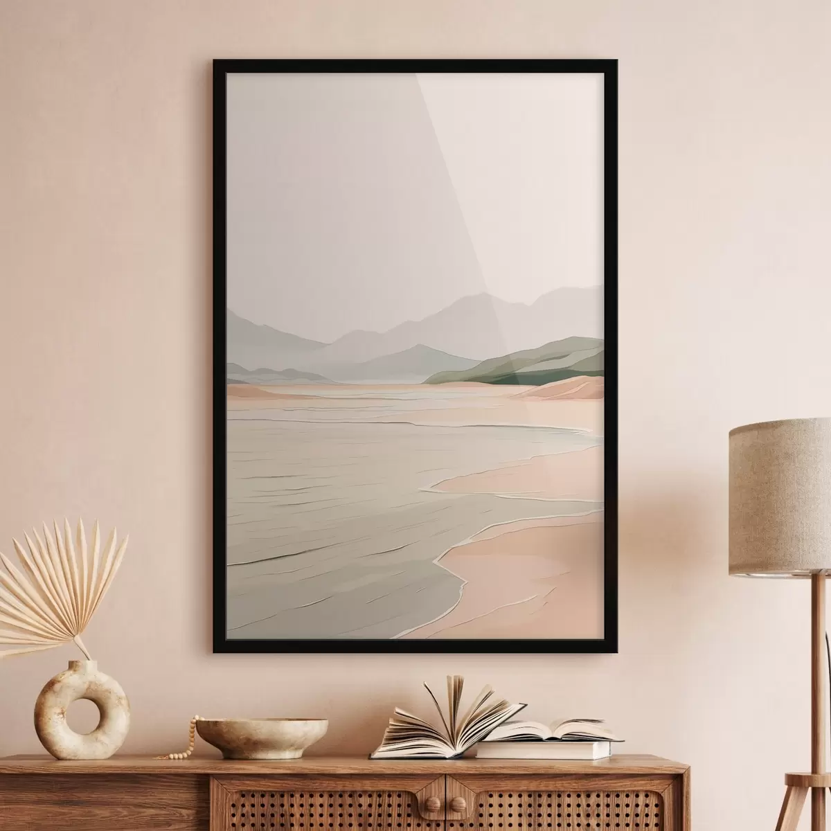 Plagáty Minimalistická krajina s horami a pobrežím f46248