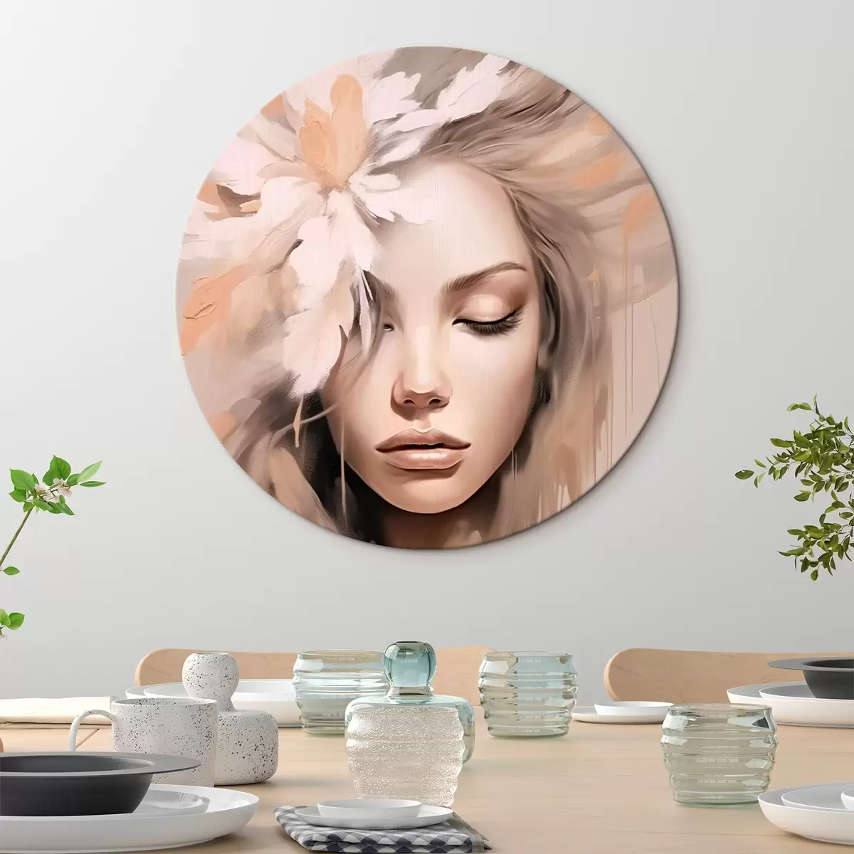 Okrúhle obrazy Ženský portrét s kvetinou r46218