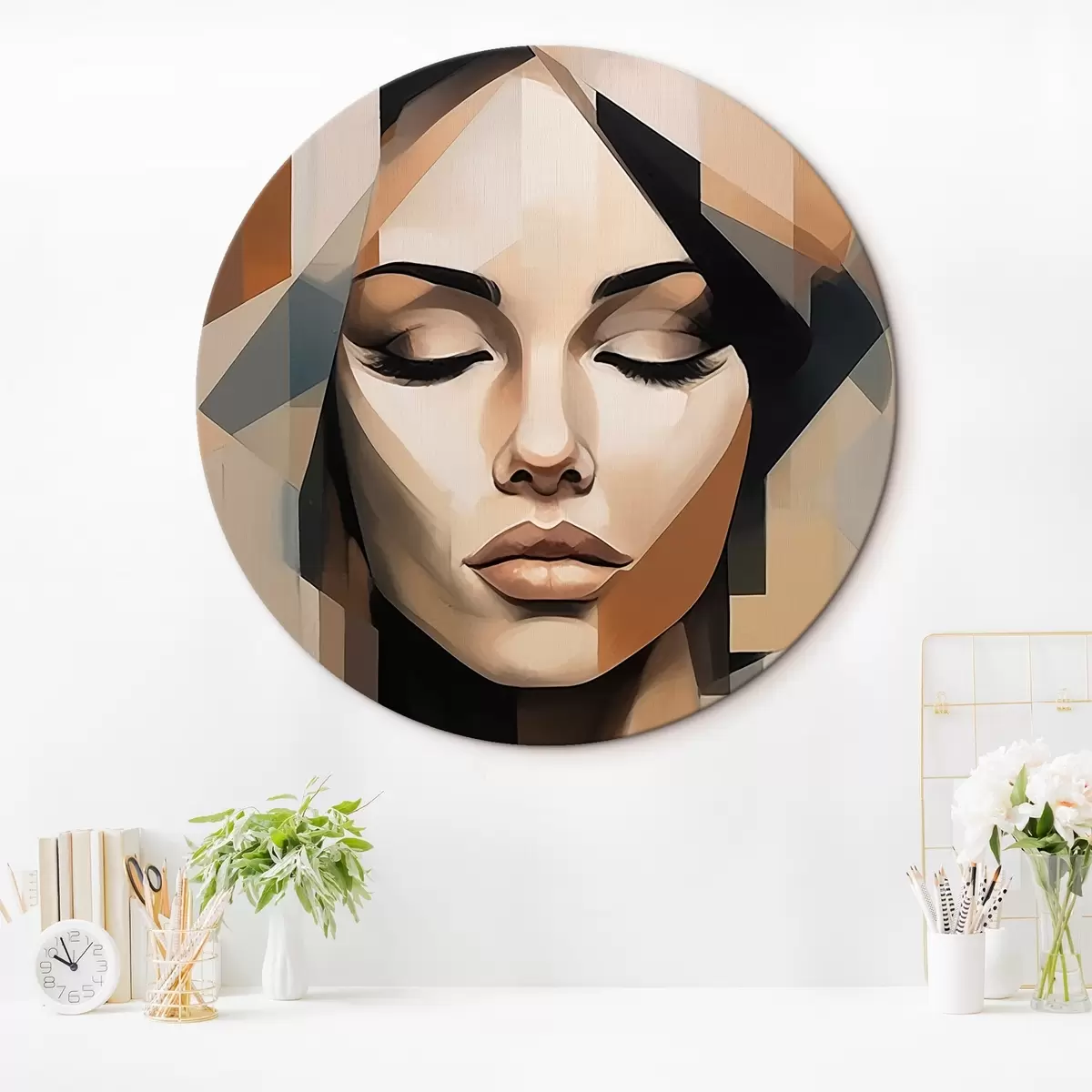 Okrúhle obrazy Geometrický ženský portrét r46220