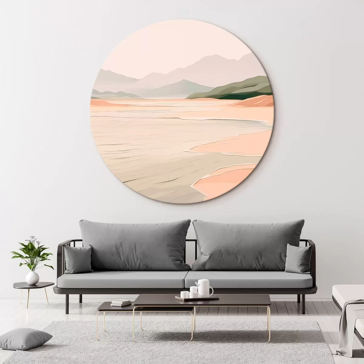 Okrúhle obrazy Minimalistická krajina s horami a pobrežím r46248