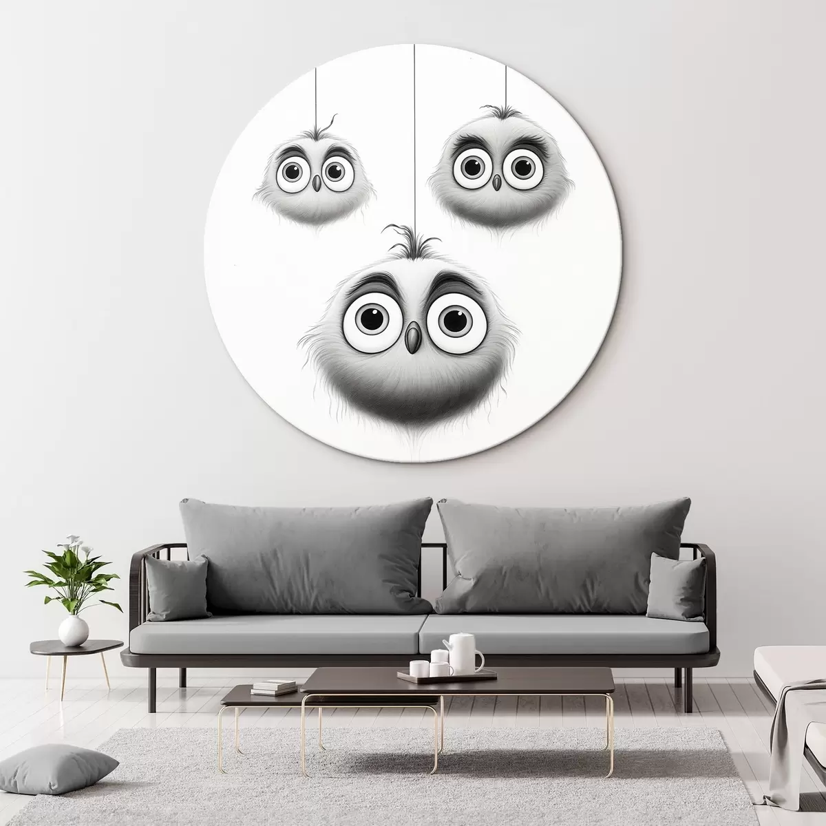 Okrúhle obrazy Tri roztomilé vtáky r46072 Okrúhle obrazy Tri roztomilé vtáky r46072