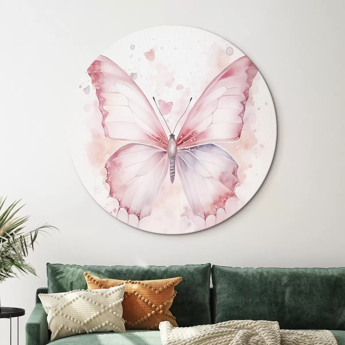 Okrúhle obrazy Ružový motýľ, akvarelová technika r46073