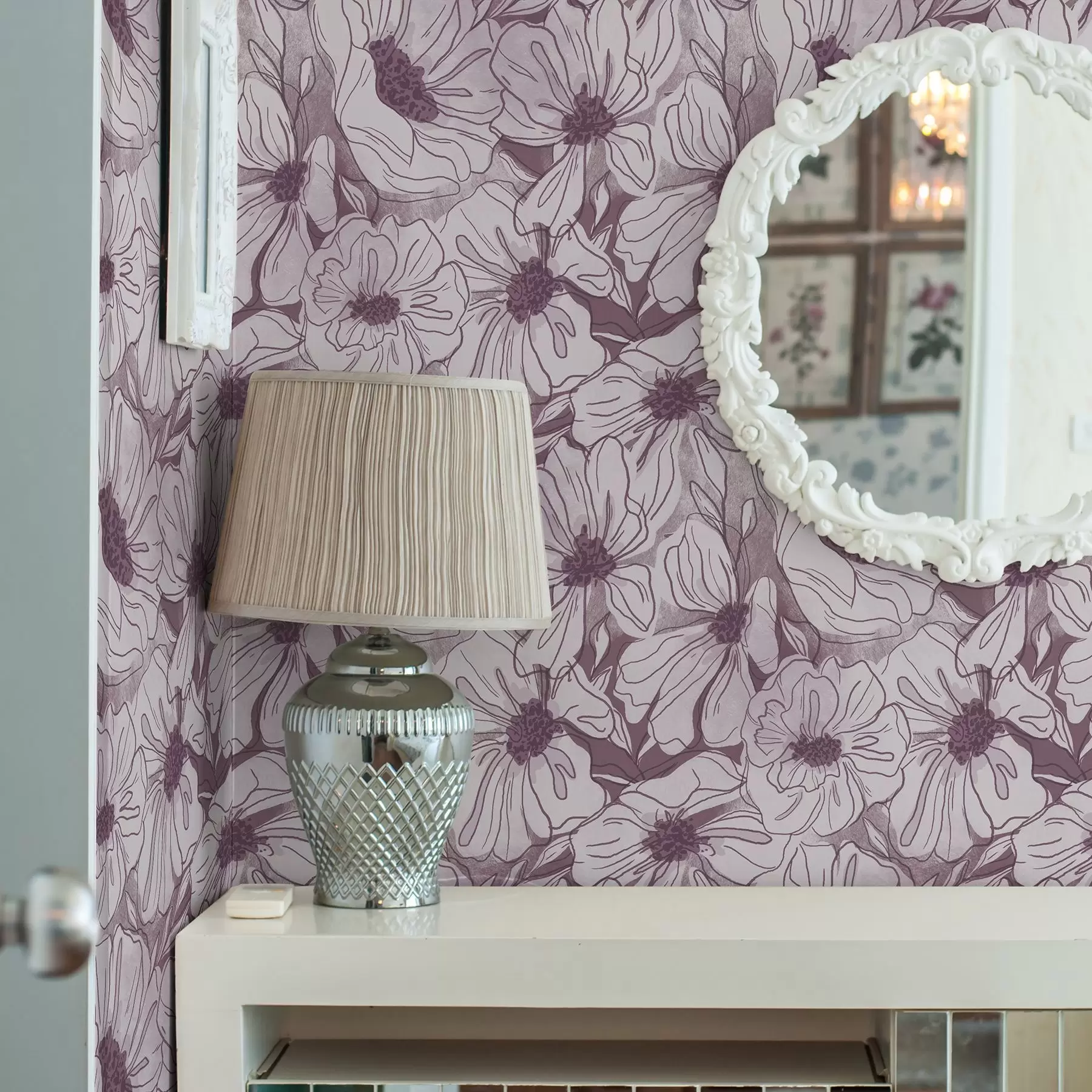 Fototapety Lineárne kvety v chladnej palete lila-ružovej farby a00636v1