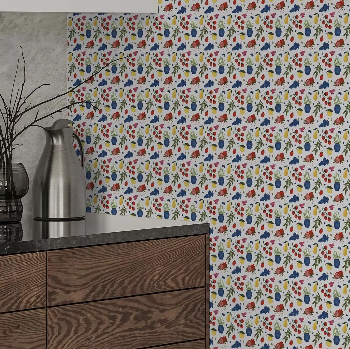 Tapety Svetlý ovocno-botanický vzor na bielom pozadí a00637v1 Tapety Svetlý ovocno-botanický vzor na bielom pozadí a00637v1