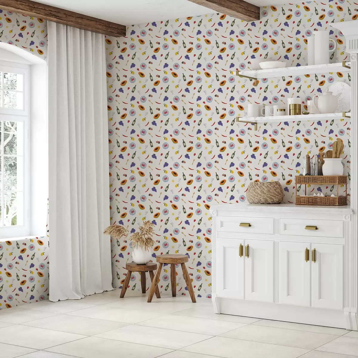 Tapety Uložené ovocie, víno a koreniny na svetlom pozadí a00639