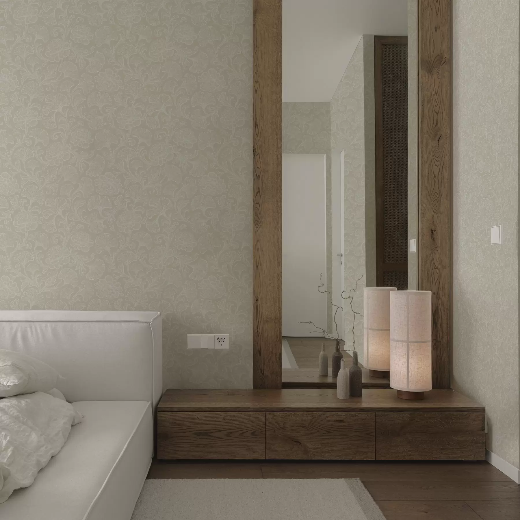 Fototapety Svetelný vzor s ginkgom a pivóniami a00700