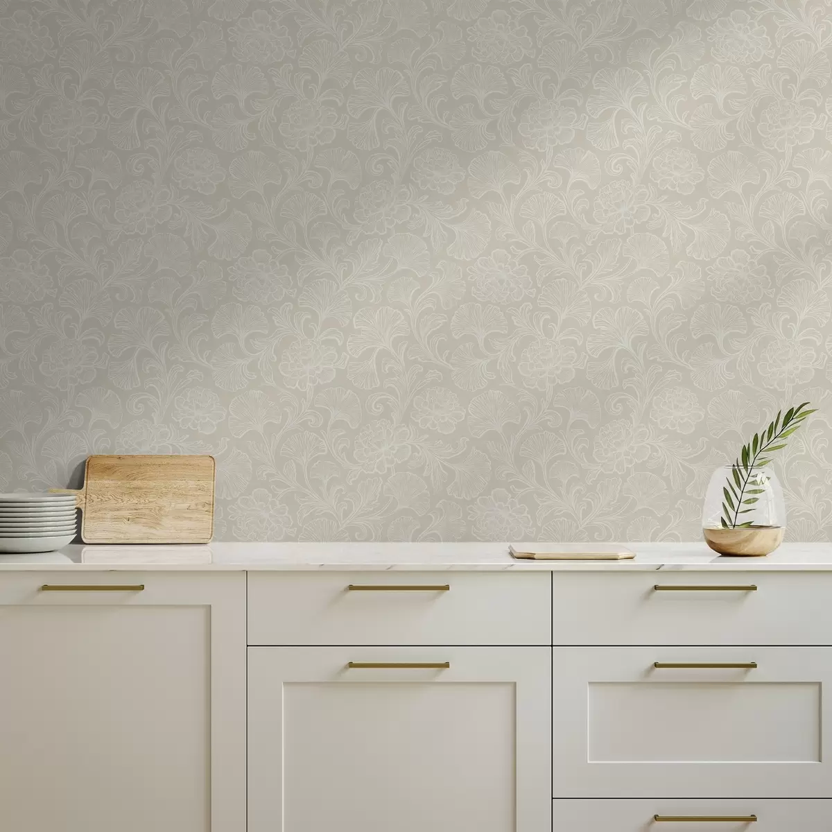 Tapety Svetelný vzor s ginkgom a pivóniami a00700