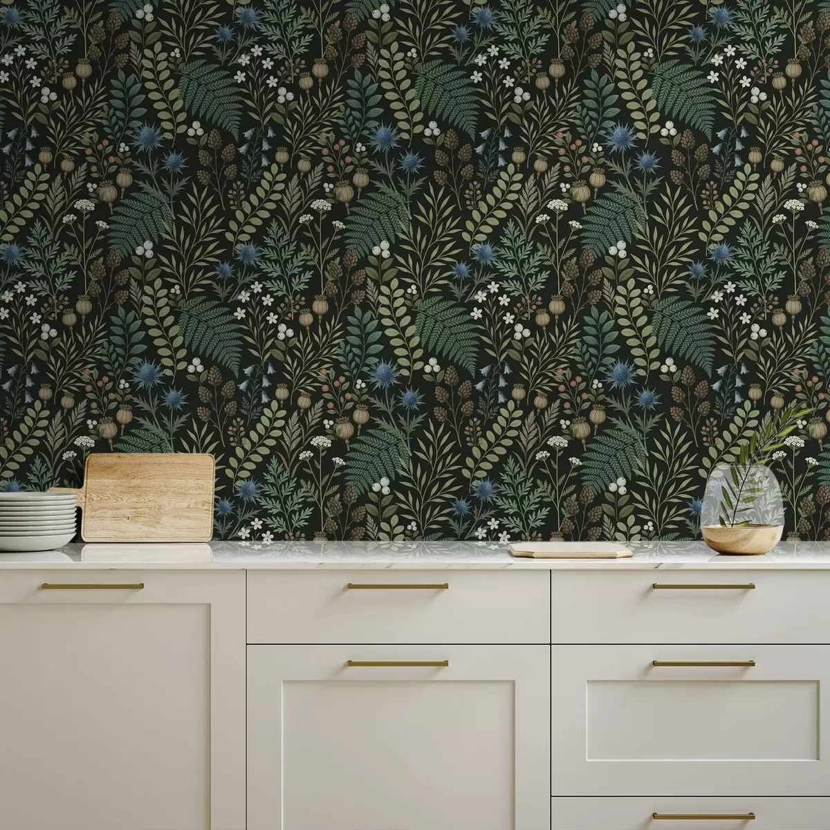 Tapety Poľné trávy, bobule a semená na tmavom pozadí a00706